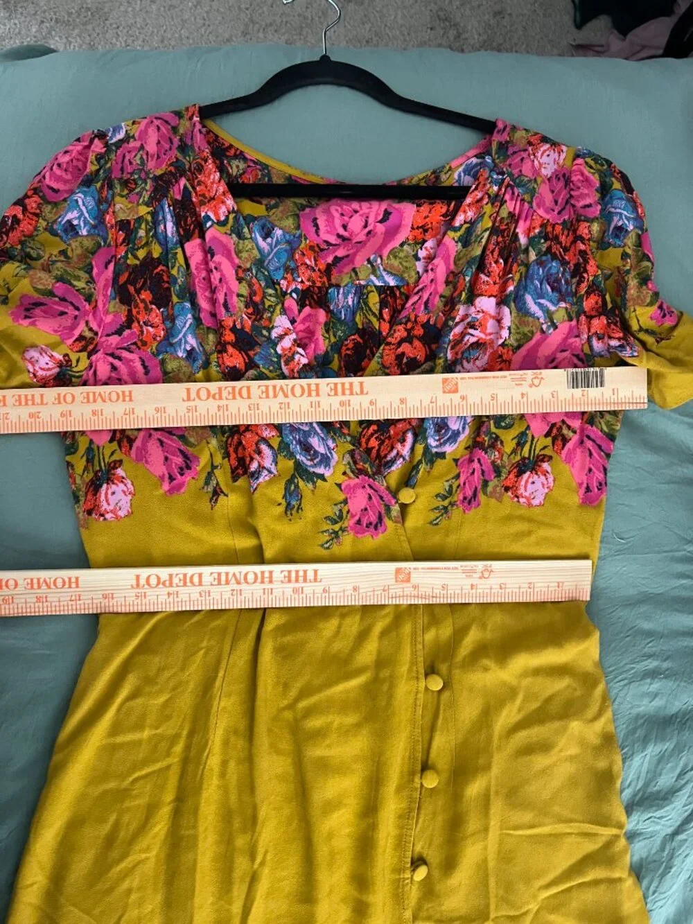 Free People Mustard Floral Midi Dress Women's M Boho Cottagecore Button Front